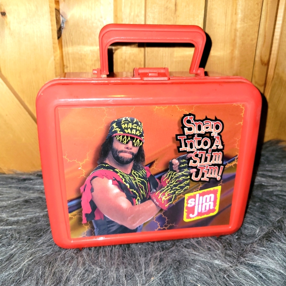 Macho Man Randy Savage  Slim Jim Aladdin Lunch Box Vintage Red Plastic